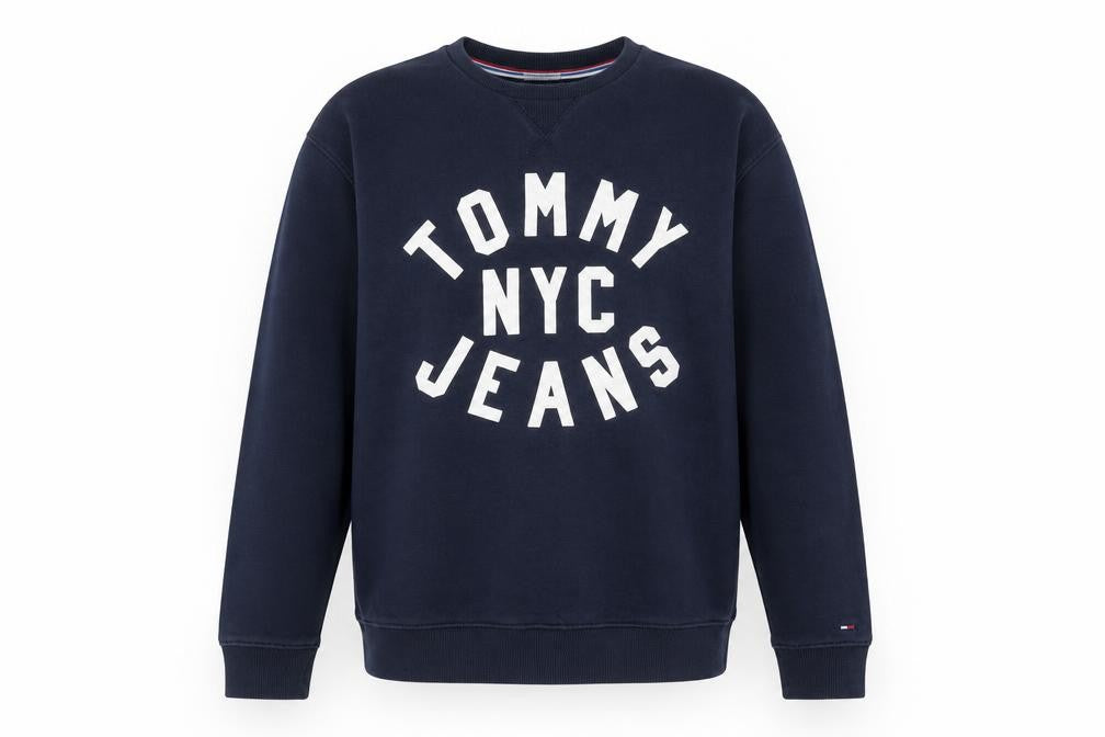Front view of Tommy Jeans Men's Blue Small Relaxed Fit Logo Sweatshirt