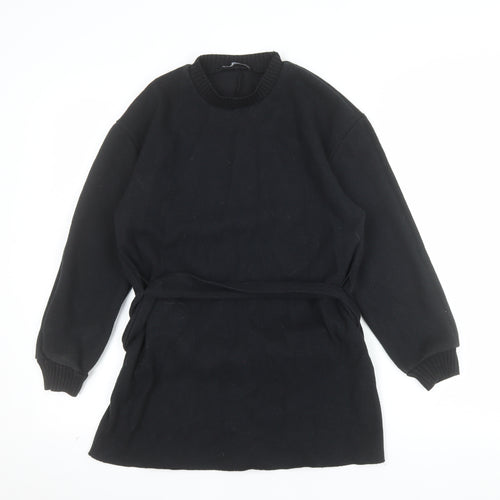 Zara Women Black Belted Shift Dress Size S Long Sleeve Classic