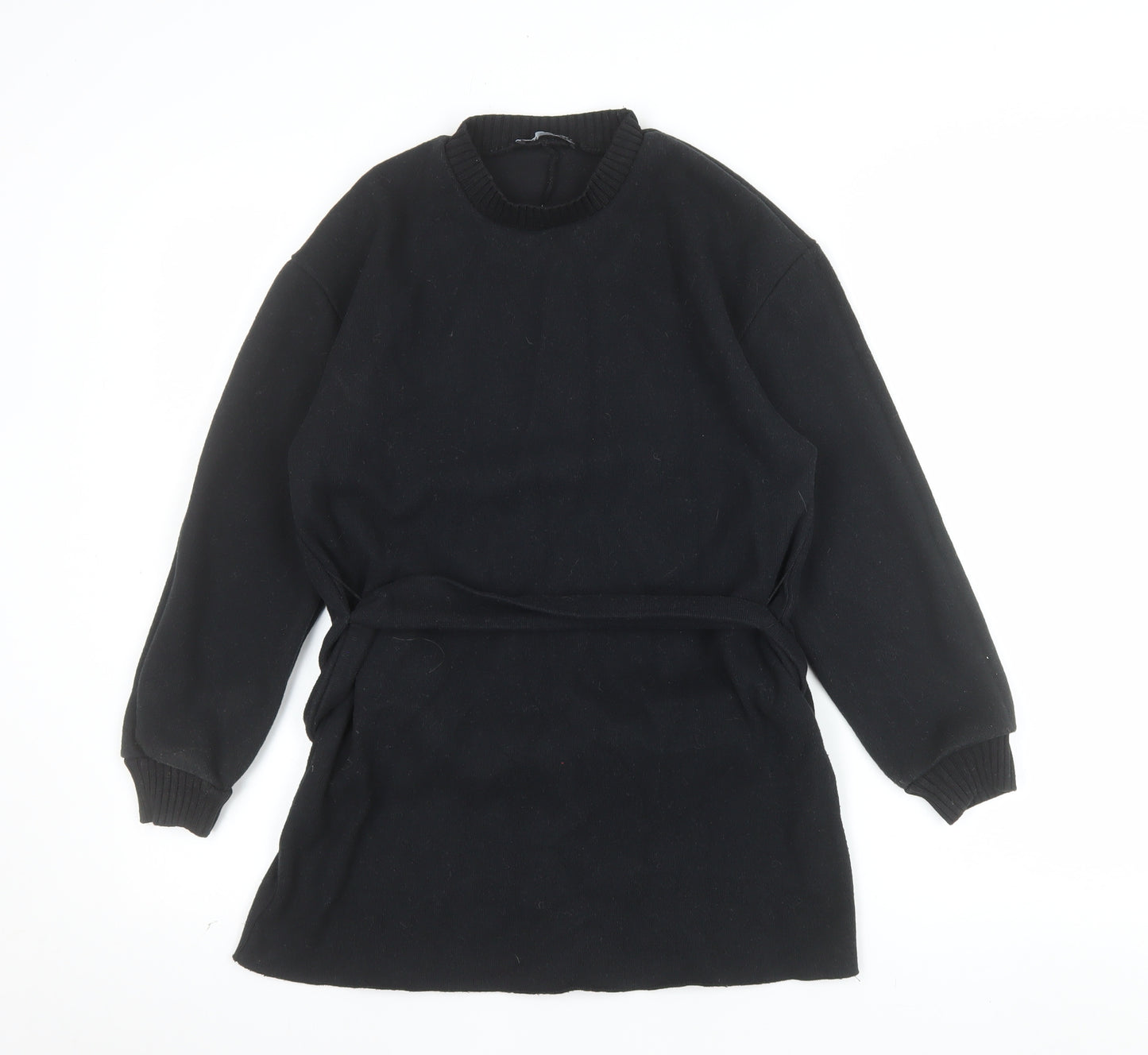 Zara Women Black Belted Shift Dress Size S Long Sleeve Classic