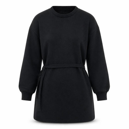 Zara Women Black Belted Shift Dress Size S Long Sleeve Classic