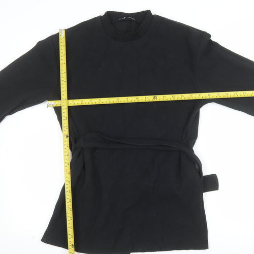 Zara Women Black Belted Shift Dress Size S Long Sleeve Classic