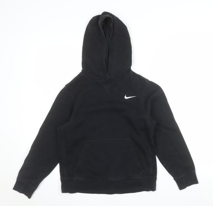 Nike Boys Black Pullover Hoodie M 10-12 Years Cotton Blend Logo Sweatshirt