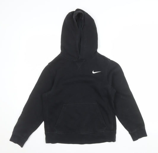 Nike Boys Black Pullover Hoodie M 10-12 Years Cotton Blend Logo Sweatshirt