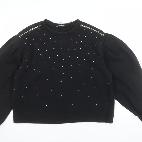 Zara Womens Black Studded Pullover Sweatshirt Size M Cotton Blend