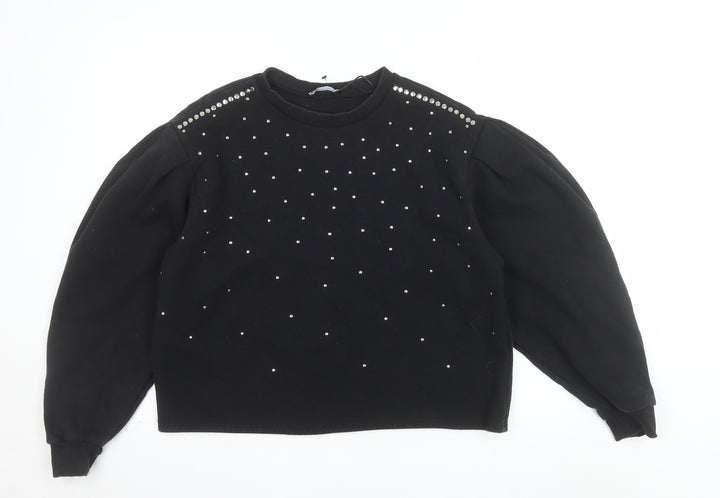 Zara Womens Black Studded Pullover Sweatshirt Size M Cotton Blend