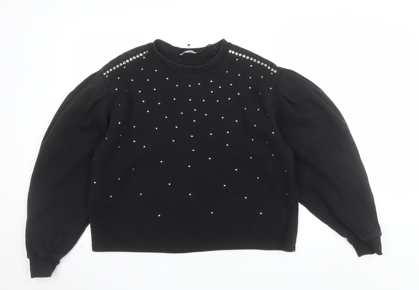 Zara Womens Black Studded Pullover Sweatshirt Size M Cotton Blend