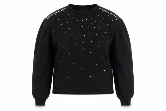 Front view of Zara women’s black studded pullover sweatshirt, size M, cotton blend