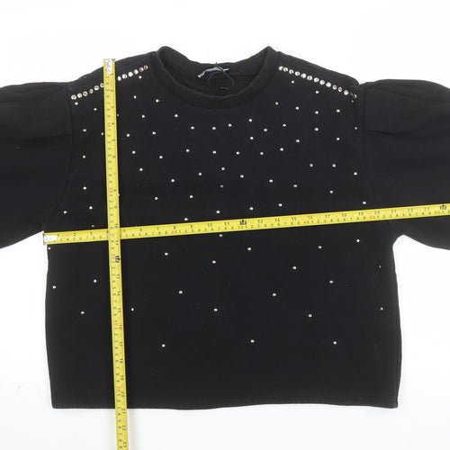Zara Womens Black Studded Pullover Sweatshirt Size M Cotton Blend