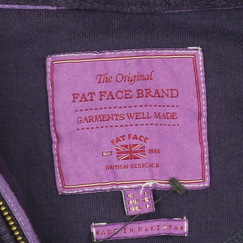 Fat Face Womens Purple Full Zip Hoodie Size UK 16 Cotton Blend