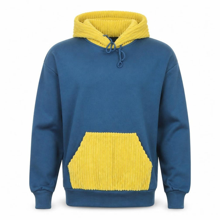 ChArmkpR Men's Blue & Yellow Pullover Hoodie Size L Fleece