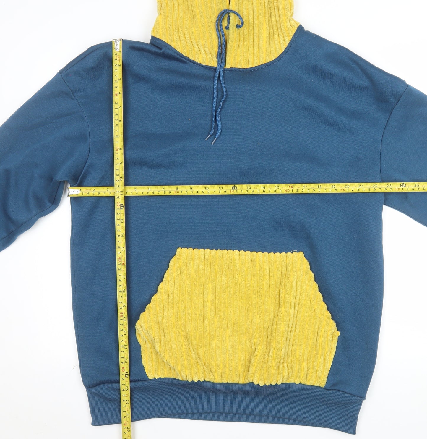 ChArmkpR Men's Blue & Yellow Pullover Hoodie Size L Fleece