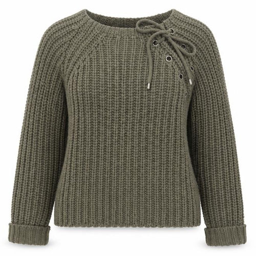 Brave Soul Women Green Chunky Knit Lace-Up Pullover Jumper Size S