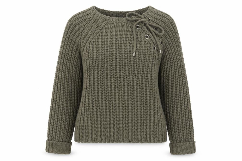 Brave Soul Women Green Chunky Knit Lace-Up Pullover Jumper Size S