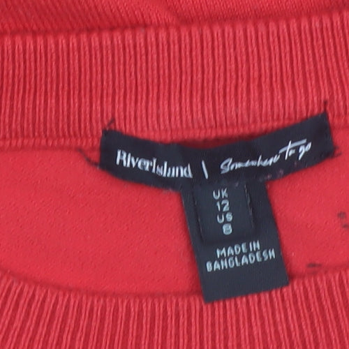River Island Women's Red Crew Neck Long Sleeve Jumper Size 12