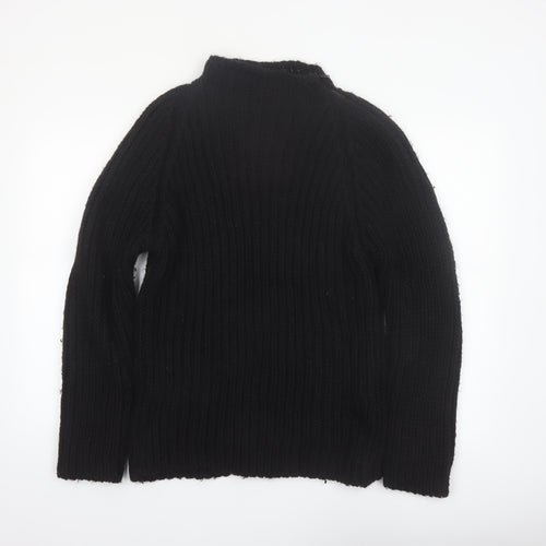 Zara Women Black Wool Blend Mock Neck Chunky Knit Pullover Jumper Size 14