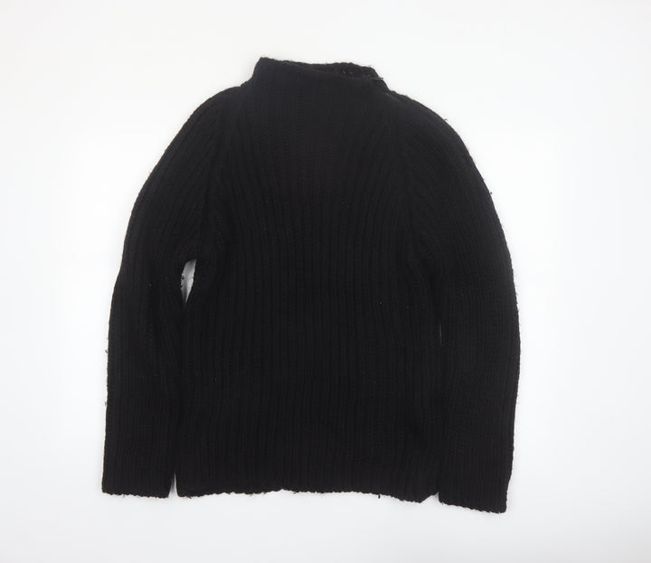 Zara Women Black Wool Blend Mock Neck Chunky Knit Pullover Jumper Size 14