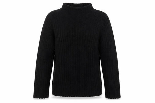 Front view of Zara Women Black Wool Blend Mock Neck Chunky Knit jumper, size 14