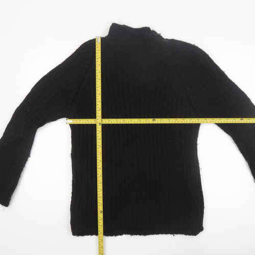 Zara Women Black Wool Blend Mock Neck Chunky Knit Pullover Jumper Size 14