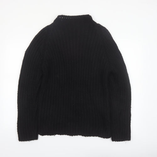 Zara Women Black Wool Blend Mock Neck Chunky Knit Pullover Jumper Size 14