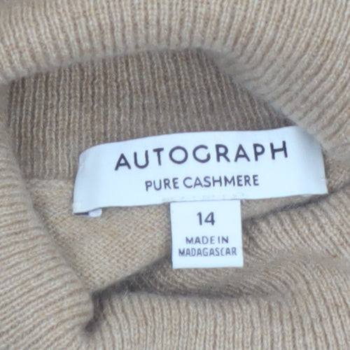Marks and Spencer Autograph Women Beige Roll Neck Pure Cashmere Jumper Size 14