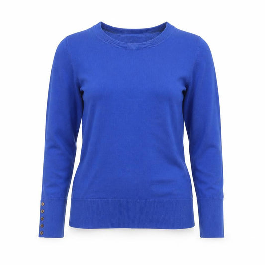 Front view of Boden Women Blue Cotton Crew Neck Jumper Medium