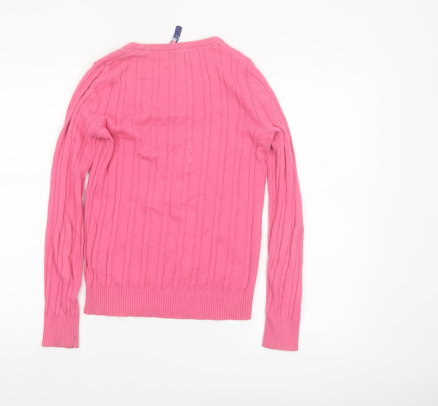 Crew Clothing Co Women Pink Cable-Knit V-Neck Jumper Size 8 Cotton