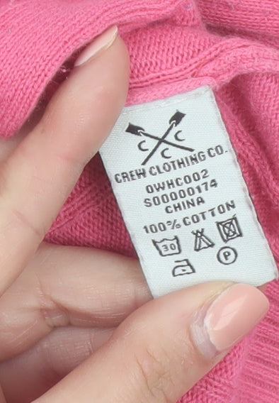 Crew Clothing Co Women Pink Cable-Knit V-Neck Jumper Size 8 Cotton