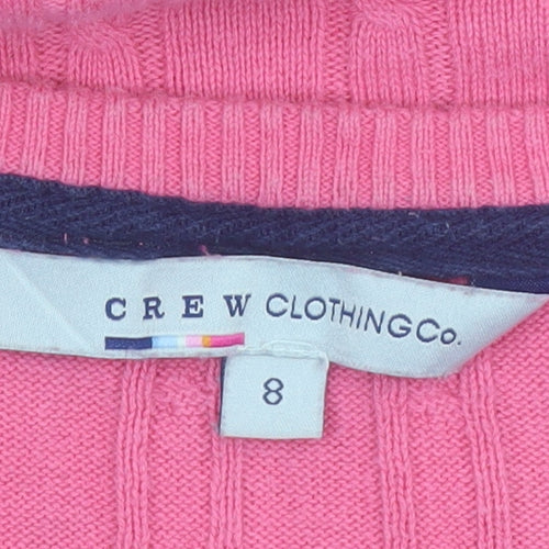 Crew Clothing Co Women Pink Cable-Knit V-Neck Jumper Size 8 Cotton