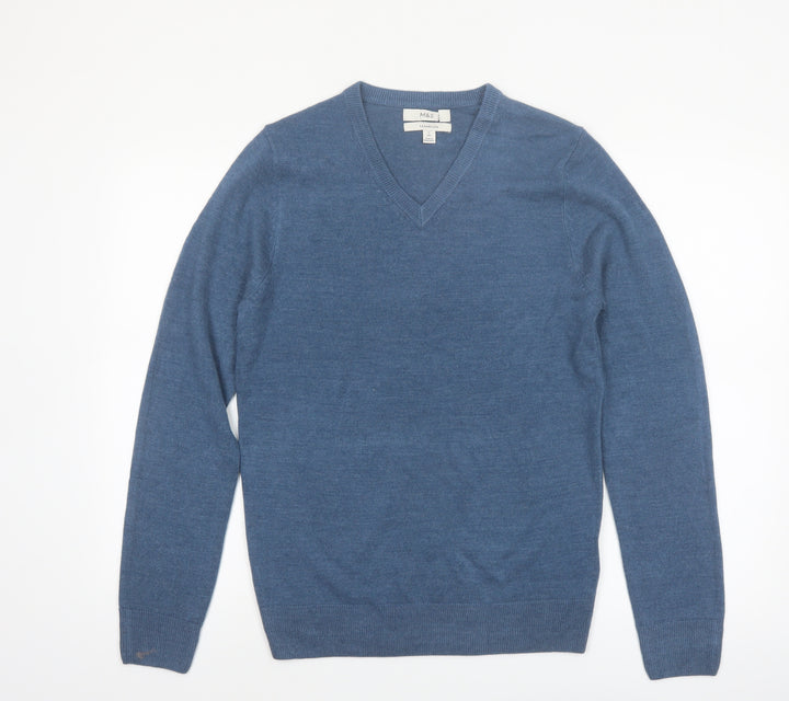 Marks and Spencer Men's Blue V-Neck Acrylic Jumper Size S Regular