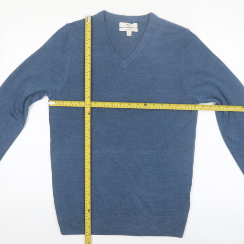 Marks and Spencer Men's Blue V-Neck Acrylic Jumper Size S Regular
