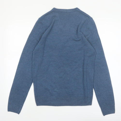 Marks and Spencer Men's Blue V-Neck Acrylic Jumper Size S Regular