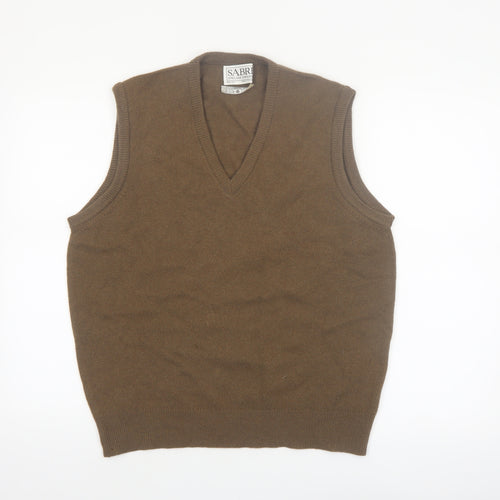 Sabre Men's Brown Lambswool Sleeveless V-Neck Vest Jumper XL