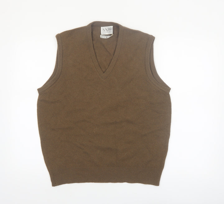 Sabre Men's Brown Lambswool Sleeveless V-Neck Vest Jumper XL