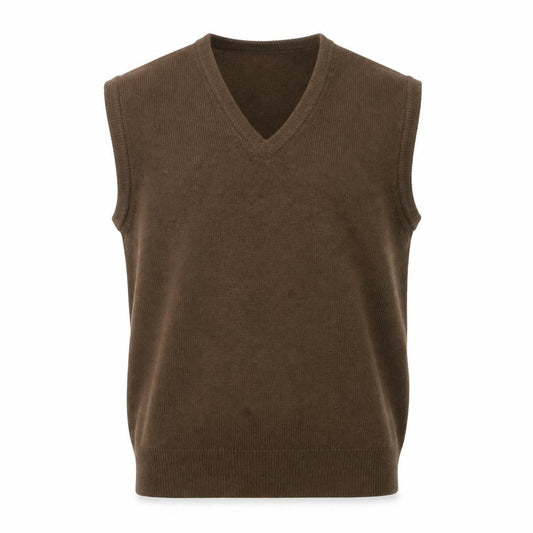Front view of Sabre Men's Brown Lambswool Sleeveless V-Neck Vest Jumper XL