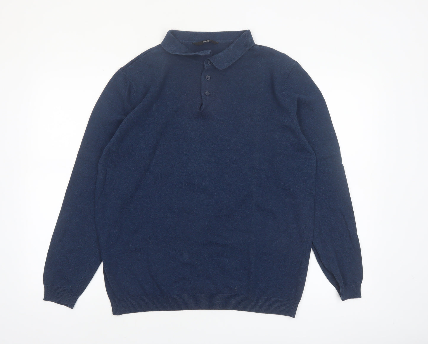 George Mens Blue Collared Henley Cotton Jumper Size L