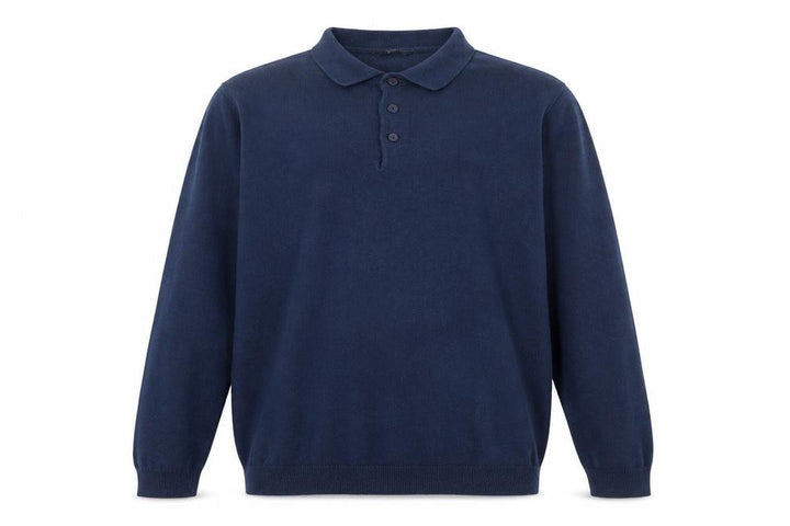 George Mens Blue Collared Henley Cotton Jumper Size L