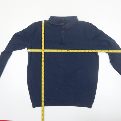 George Mens Blue Collared Henley Cotton Jumper Size L