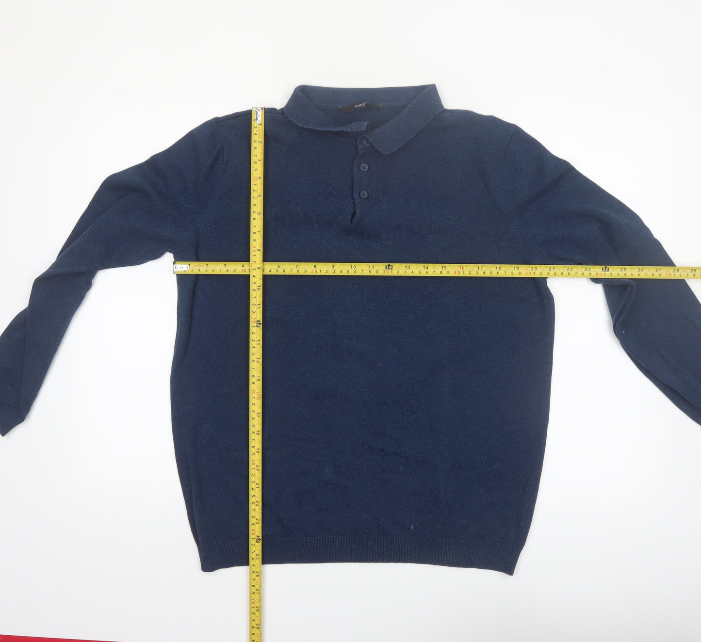 George Mens Blue Collared Henley Cotton Jumper Size L