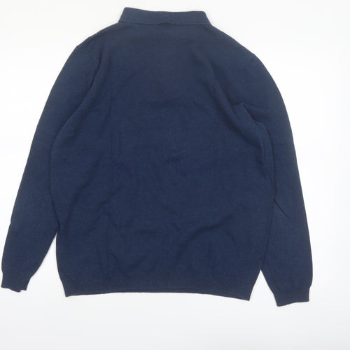 George Mens Blue Collared Henley Cotton Jumper Size L