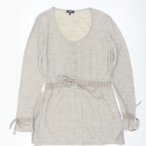 Marks and Spencer Per Una Beige Knit Tunic Jumper Womens Size 16 Scoop Neck