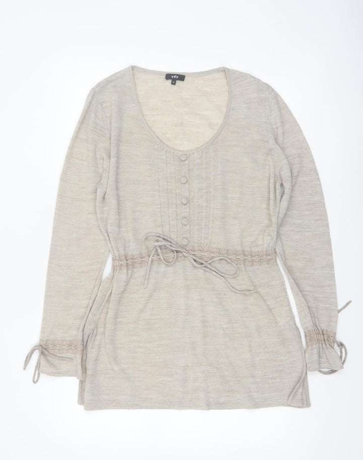 Marks and Spencer Per Una Beige Knit Tunic Jumper Womens Size 16 Scoop Neck
