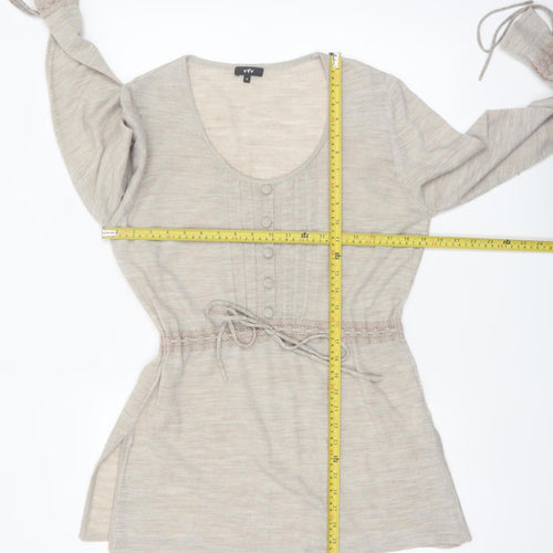 Marks and Spencer Per Una Beige Knit Tunic Jumper Womens Size 16 Scoop Neck