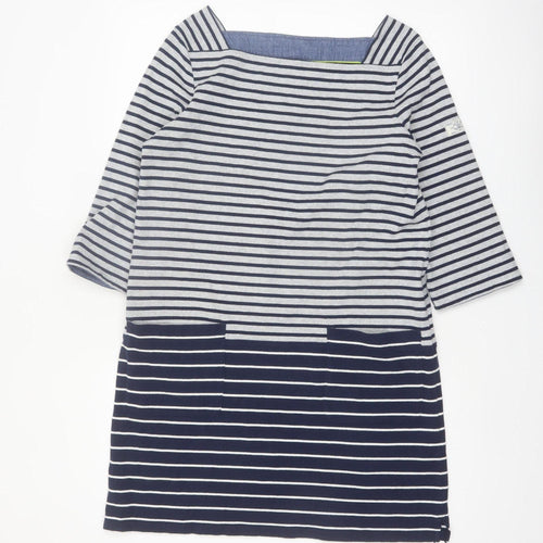 Joules Women Blue Striped Cotton Shift Dress UK 12 3/4 Sleeve Nautical