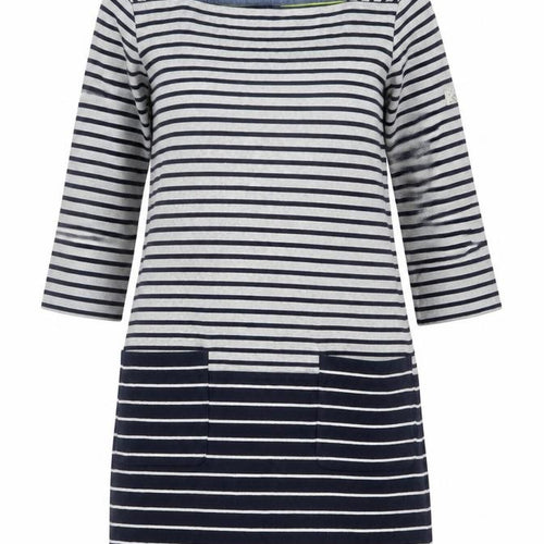Joules Women Blue Striped Cotton Shift Dress UK 12 3/4 Sleeve Nautical