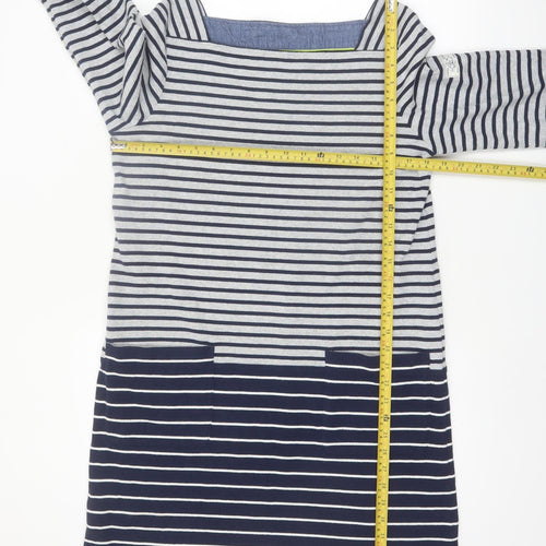 Joules Women Blue Striped Cotton Shift Dress UK 12 3/4 Sleeve Nautical