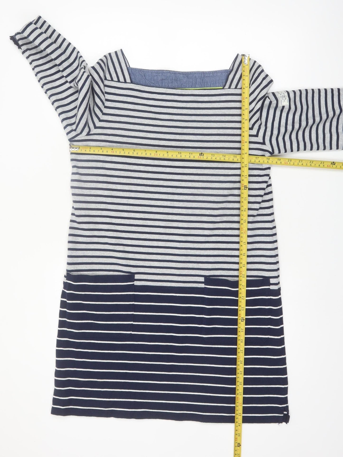 Joules Women Blue Striped Cotton Shift Dress UK 12 3/4 Sleeve Nautical