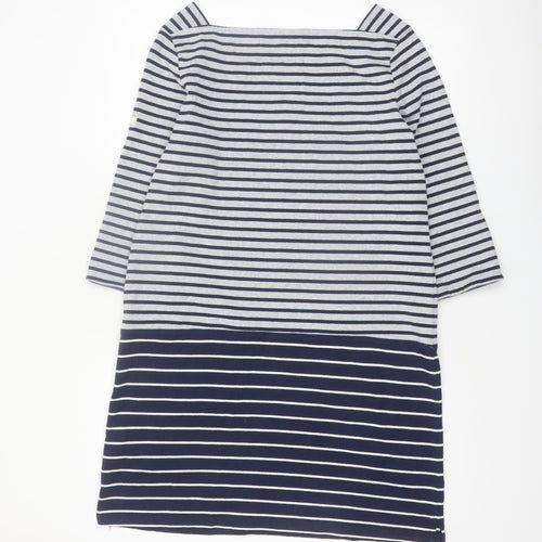 Joules Women Blue Striped Cotton Shift Dress UK 12 3/4 Sleeve Nautical