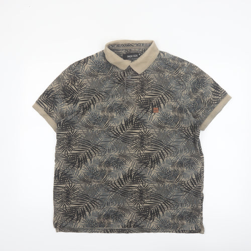Indicode Men’s Beige Tropical Leaf Print Polo Shirt Size L