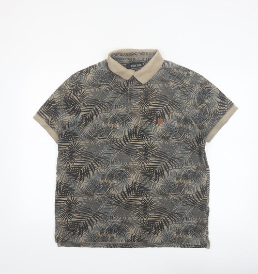 Indicode Men’s Beige Tropical Leaf Print Polo Shirt Size L