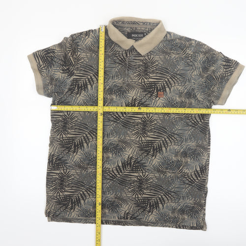 Indicode Men’s Beige Tropical Leaf Print Polo Shirt Size L
